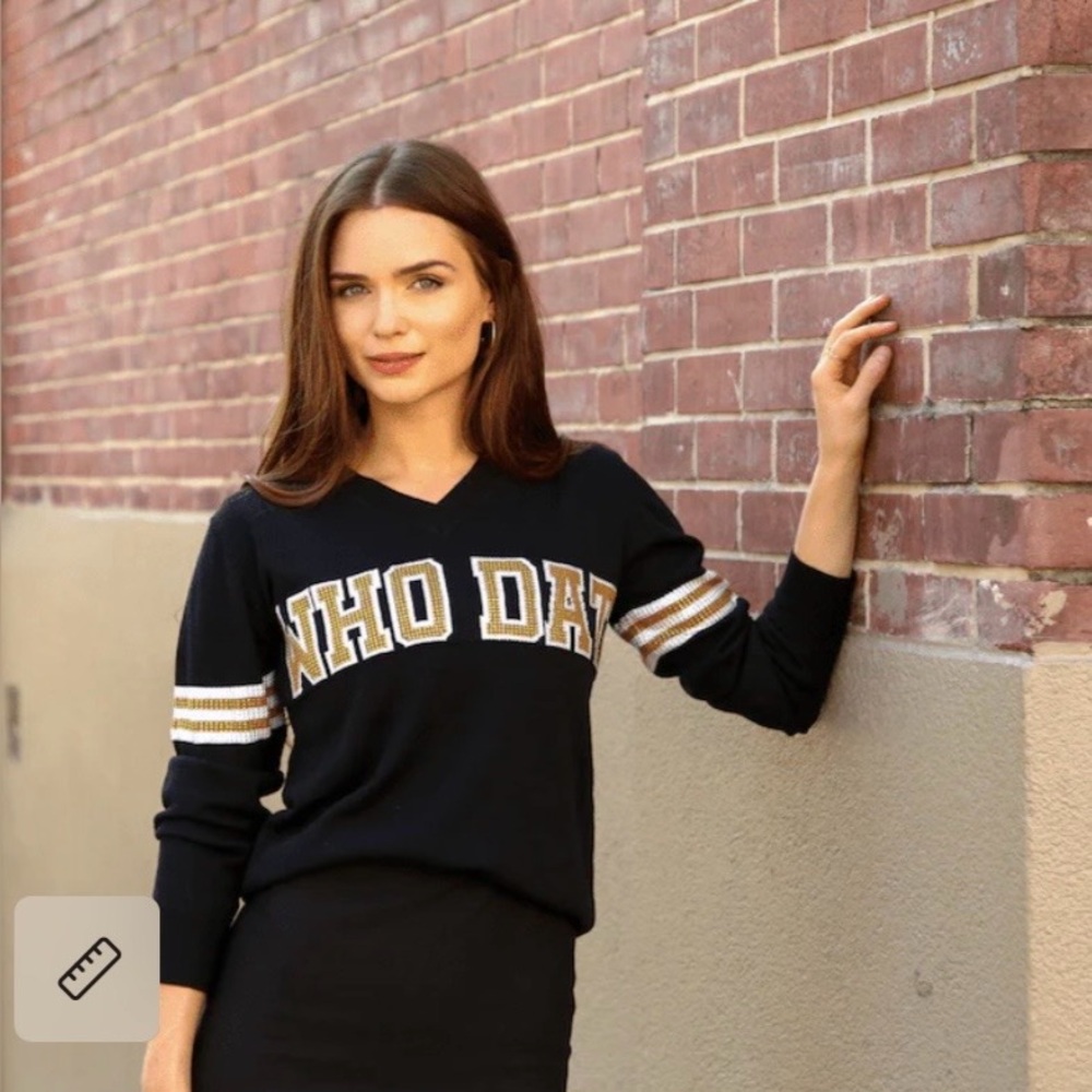 Sparkle City Saints WHO DAT Black Sweater Size Large